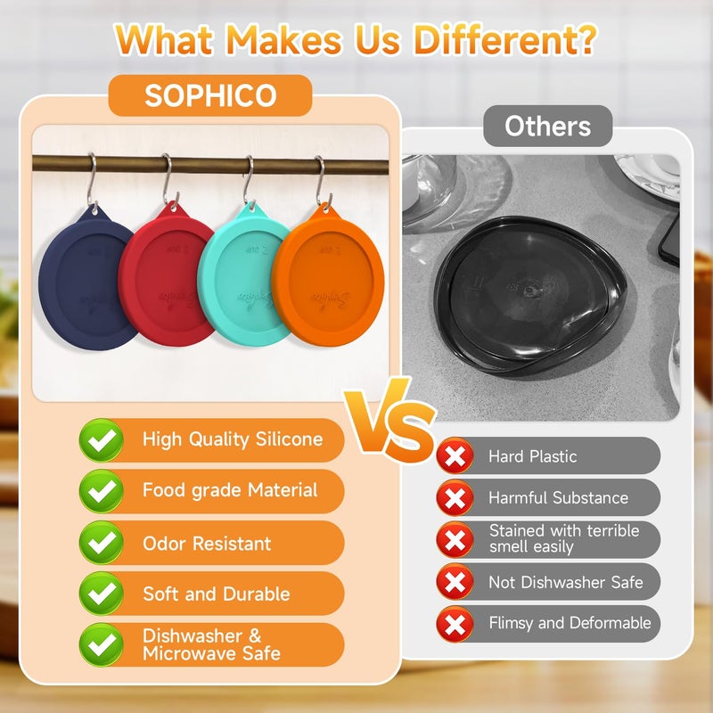 Sophico 2 Cup Round Silicone Storage Cover Lids Replacement for Anchor Hocking and Pyrex 7200-PC Glass Bowls (Container not Included) | Orange, 2 Pack | - Image 3